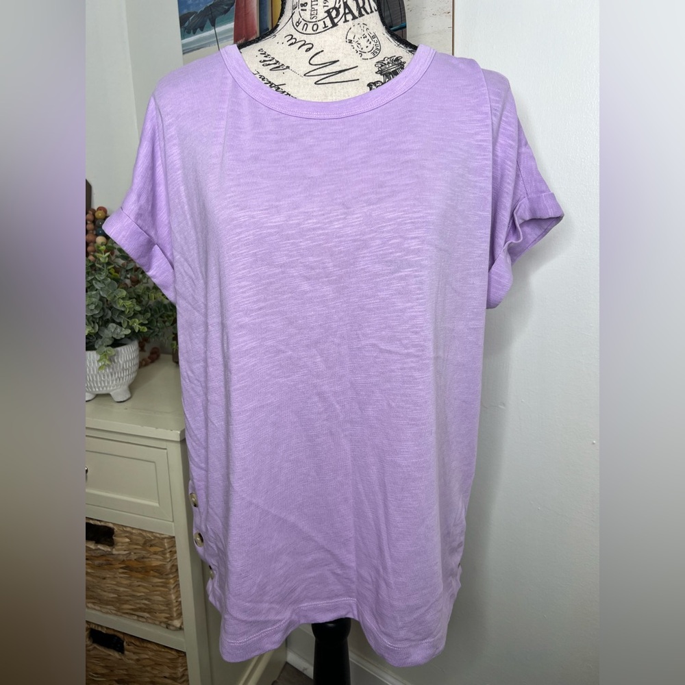 Brand New-Loft Cuff Short Sleeve Top with Side Buttons